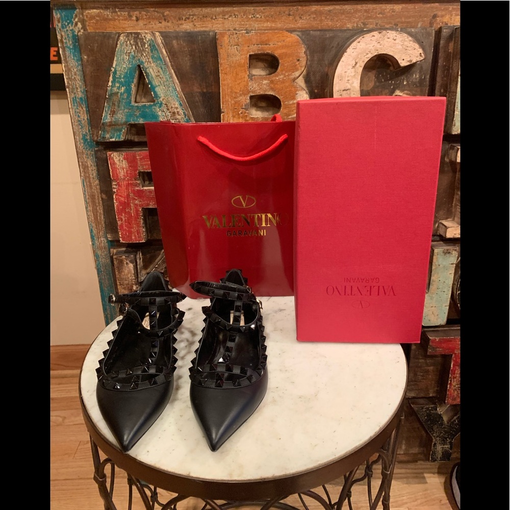 Valentino Rock Stud Strap Flats - Size 38 Size: 8